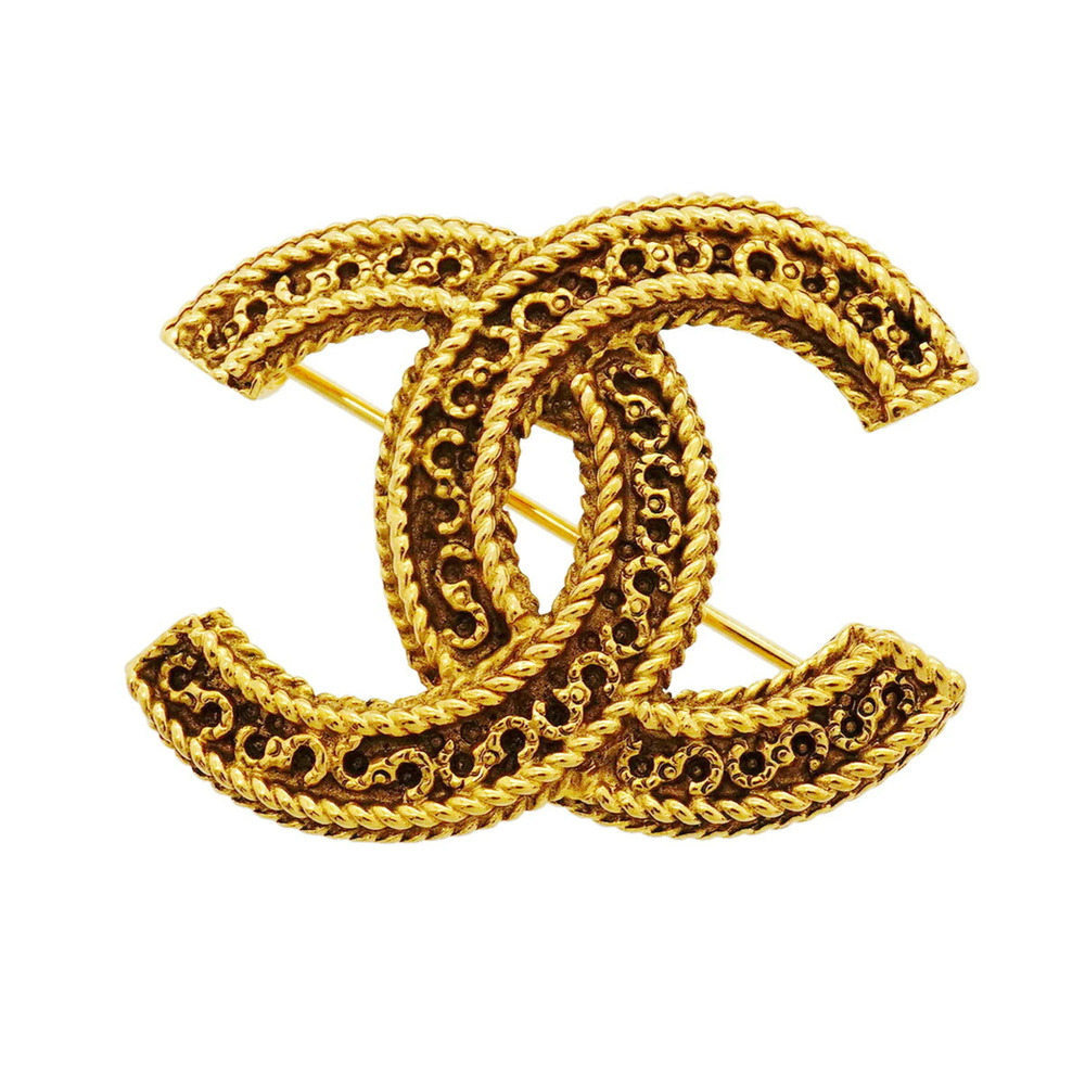 CHANEL Gold Logo Brooch